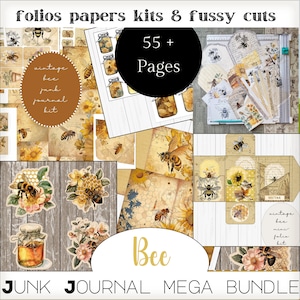 Bee Mega Bundle Junk Journal Kit - 7 Kits in One - Shabby Vintage Bee Folios Papers Pockets Tags Ephemera - Printable Digital PDF Download