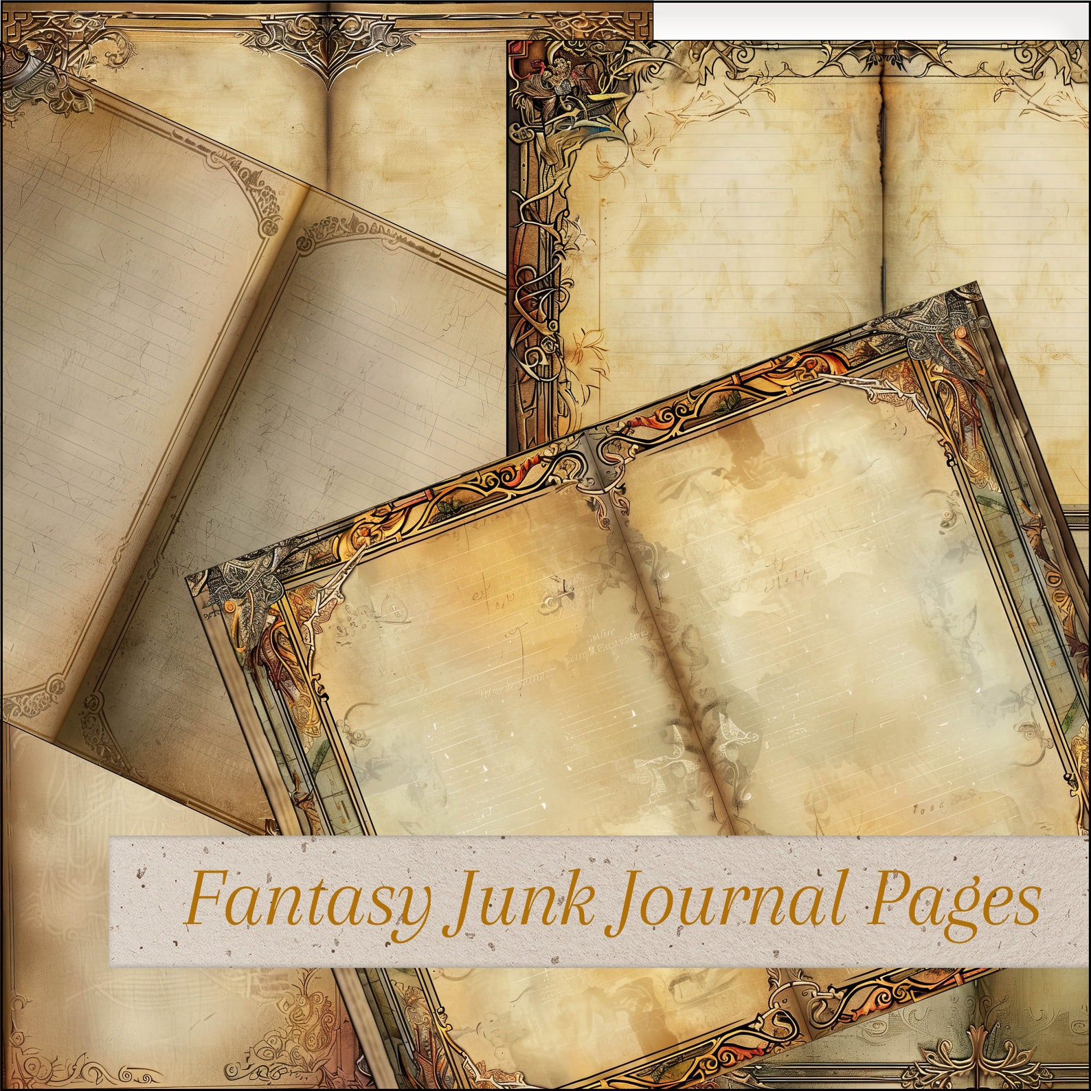 Fantasy Magic Antique Junk Journal Kit Border Pages Grunge Old Paper ...