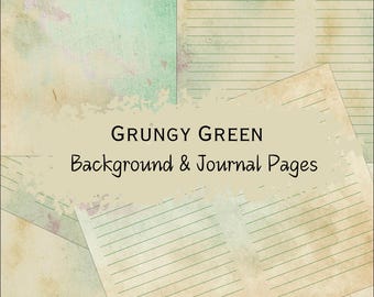 Printable Green Junk Journal Pages Grungy Lined and Unlined Digital Paper Backgrounds