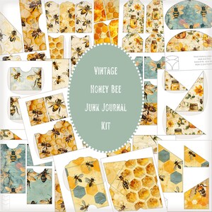 Honey Bee Junk Journal Kit Bee Pockets Tags Envelopes Bundle - Vintage Blue & Yellow Bee Printable Digital PDF Download