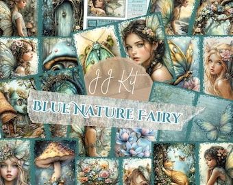 Printable Fairy Junk Journal Kit Blue Fantasy Digital Journal Pages PDF Download