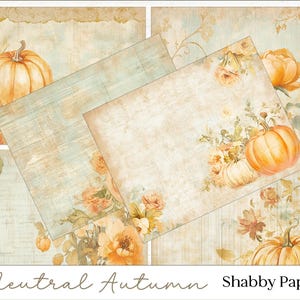 Autumn Pumpkin Floral Junk Journal Paper Vintage Fall Neutral Journal Pages Watercolor Digital Background Papers Printable Kit PDF Download