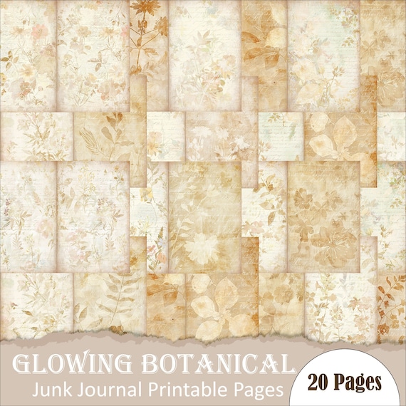 Botanical Junk Journal Digital Pages Neutral Floral Background Papers Naturalist Printable Pages, Digital Pages Printable PDF Download