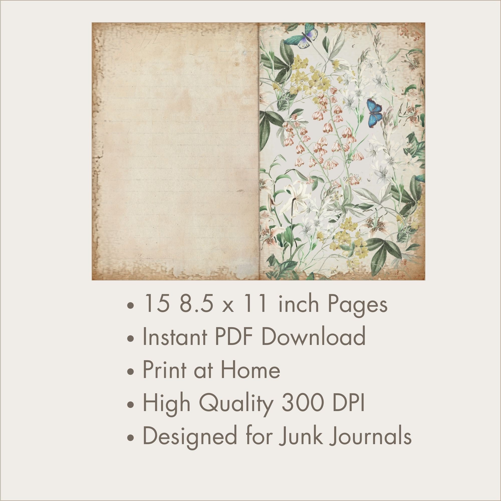 Wildflower Floral Junk Journal Lined Pages - Flower Horizonal Journal ...
