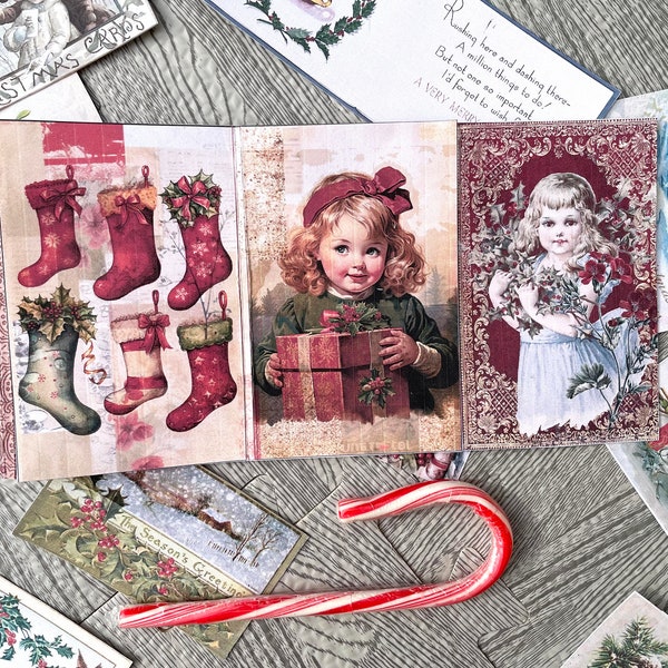 Christmas Holiday Junk Journal Mini Folio Kit Easy Vintage Project Tutorial Download Printable PDF