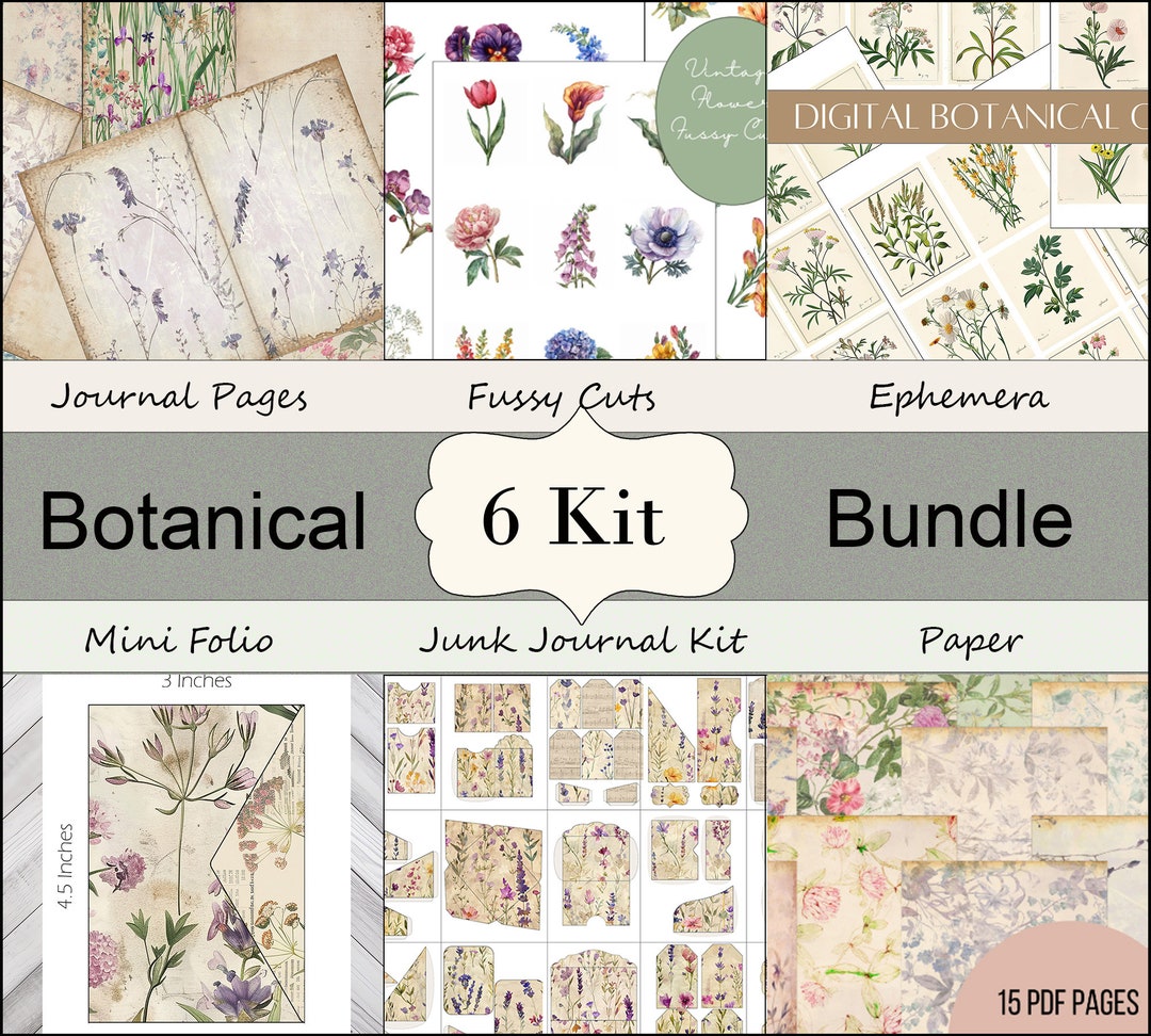 Botanical Junk Journal Kit Bundle - Wildflower Floral Junk Journal ...