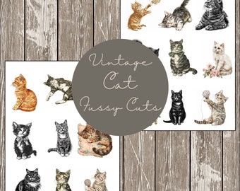 Cat Fussy Cuts Junk Journal Cat Ephemera - Vintage Cat Junk Journal Clip Art - Printable Digital PDF Download