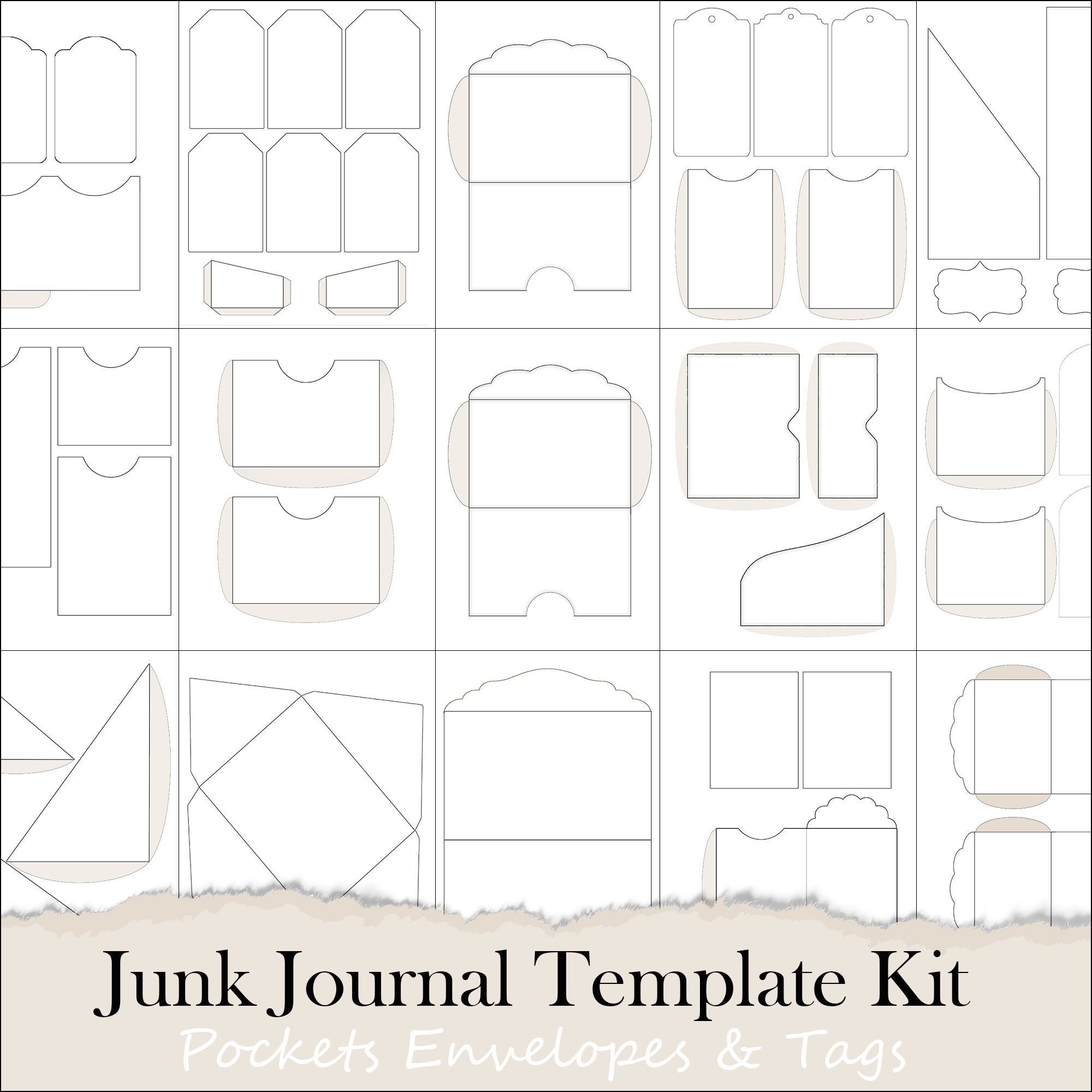 Junk Journal Template Kit - Junk Journal Pockets Tags and Envelope Templates - Digital Printable ...