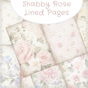 Rose Junk Journal, carta a righe vintage, pagine floreali Shabby Chic Junk Journal, pagina a righe Shabby Chic Signature Pager, PDF digitale stampabile