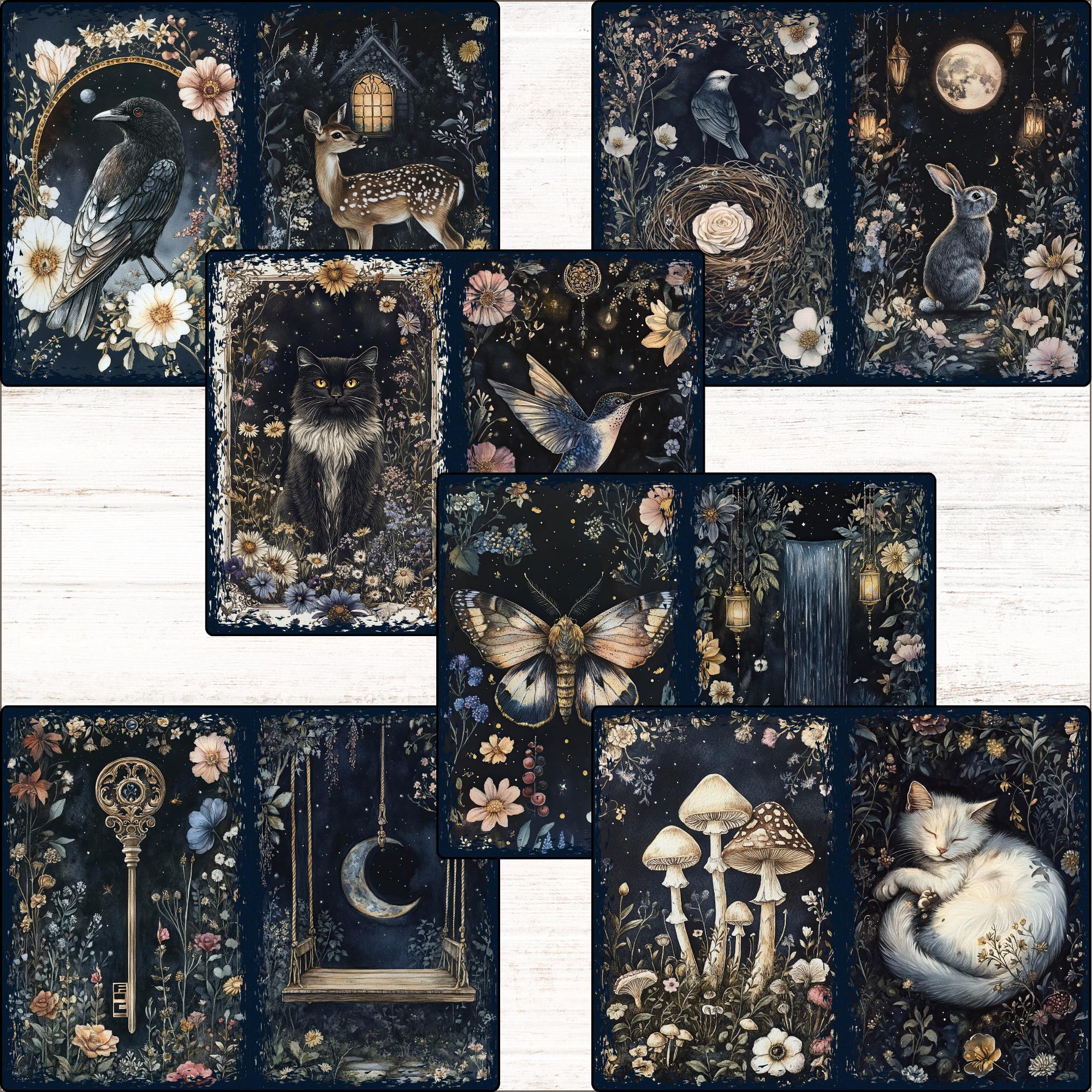Midnight Garden Junk Journal Kit Printable Dark Floral Digital Papers ...