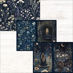 Midnight Garden Junk Journal Kit Printable Dark Floral Digital Papers ...