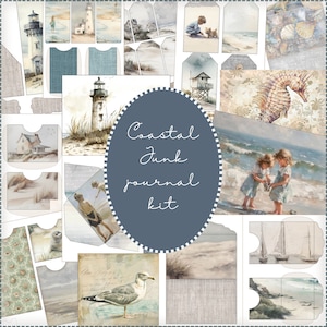 Strand Junk Journal Kit - Ozean Junk Journal Taschen Tags Umschläge Hintergrundseite - Küsten Journal Bundle - druckbare digitaler PDF Download