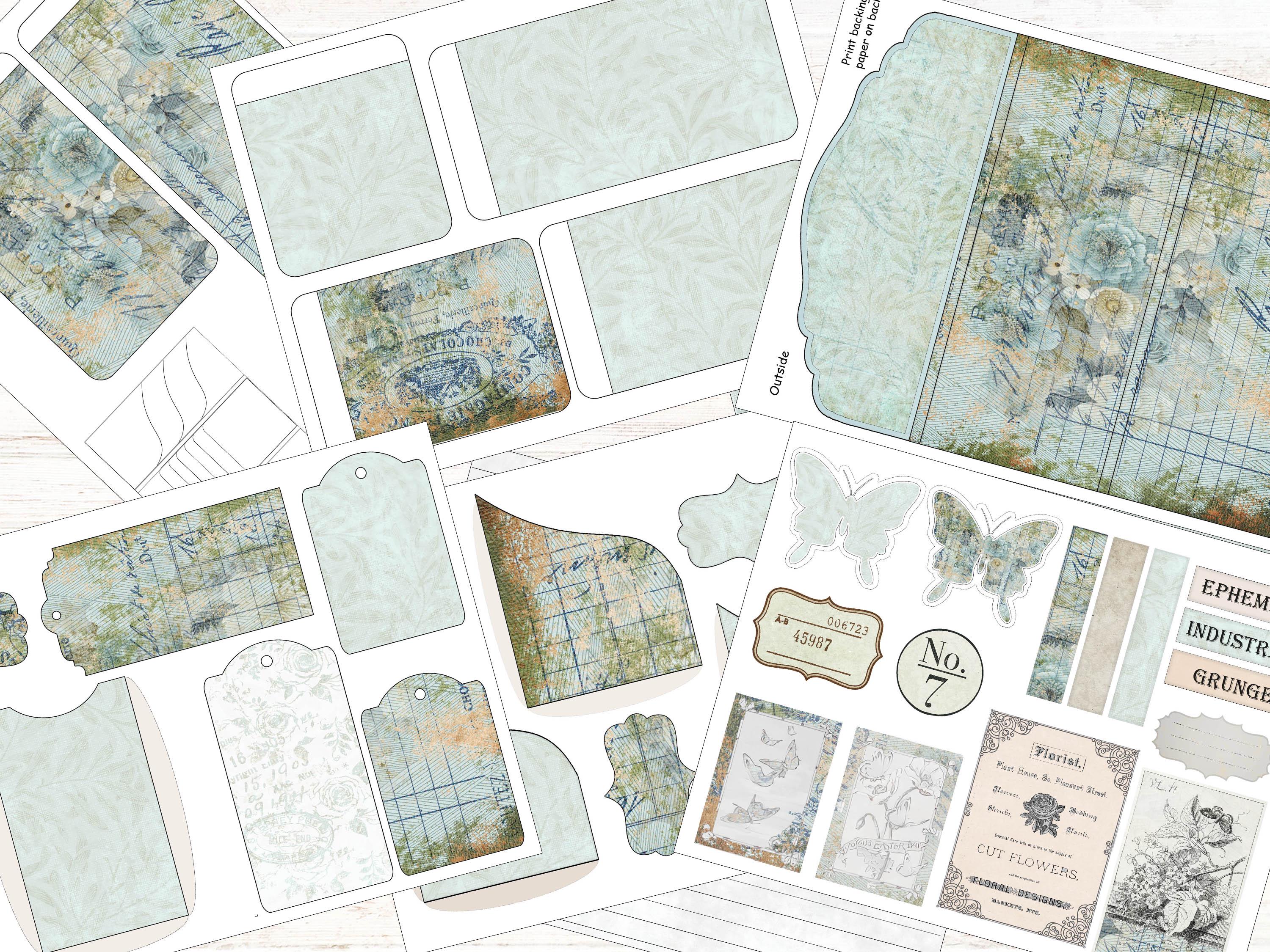 Grungy Blue Folio Junk Journal Kit Industrial Shabby Chic Ephemera ...