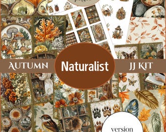 Autumn Naturalist Printable Junk Journal Kit Version 2: Botanist Flora & Fauna Digital Download PDF Journal Kit