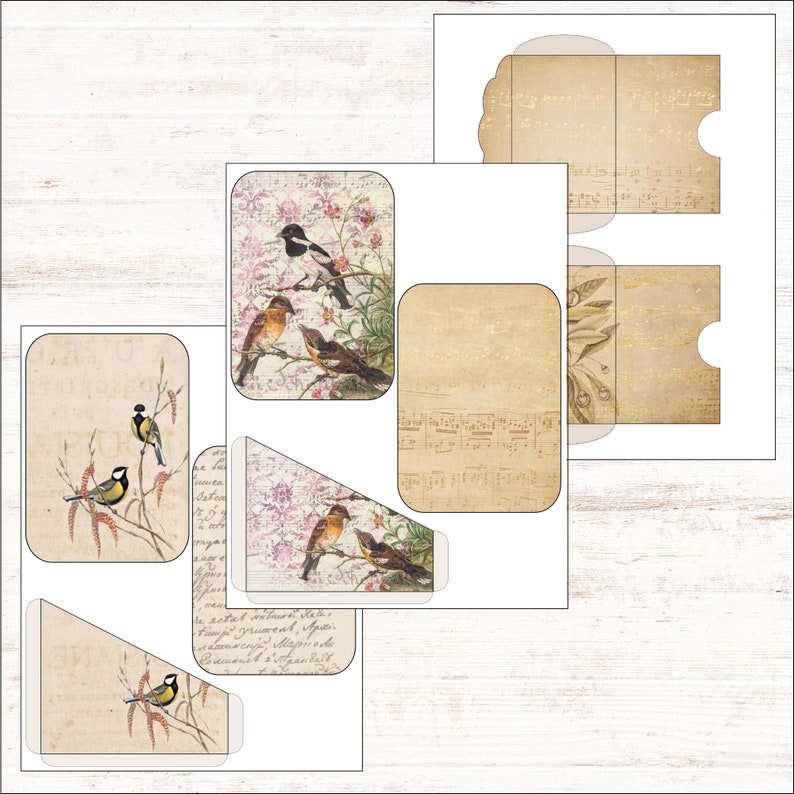 Bird Junk Journal Kit Vintage Bird & Script Pockets Tags Envelopes ...