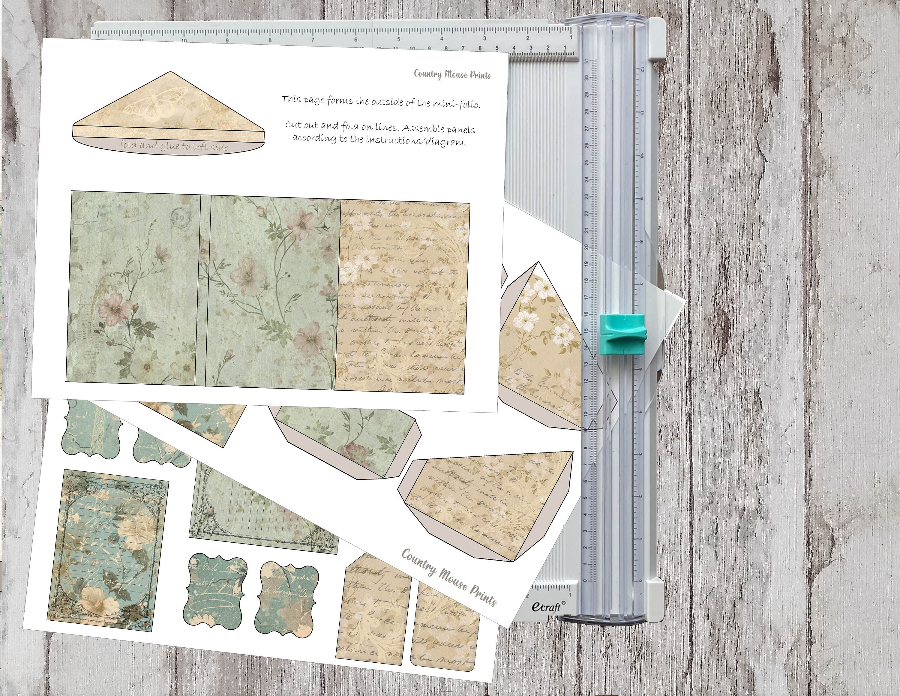 Green & Beige Mini Folio - Printable Junk Journal Kit - Shabby Chic ...