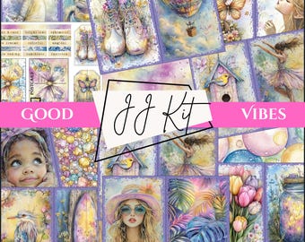 Printable Bright Colorful Junk Journal Kit Cheerful Journal Pages Pastel PDF Digital Download