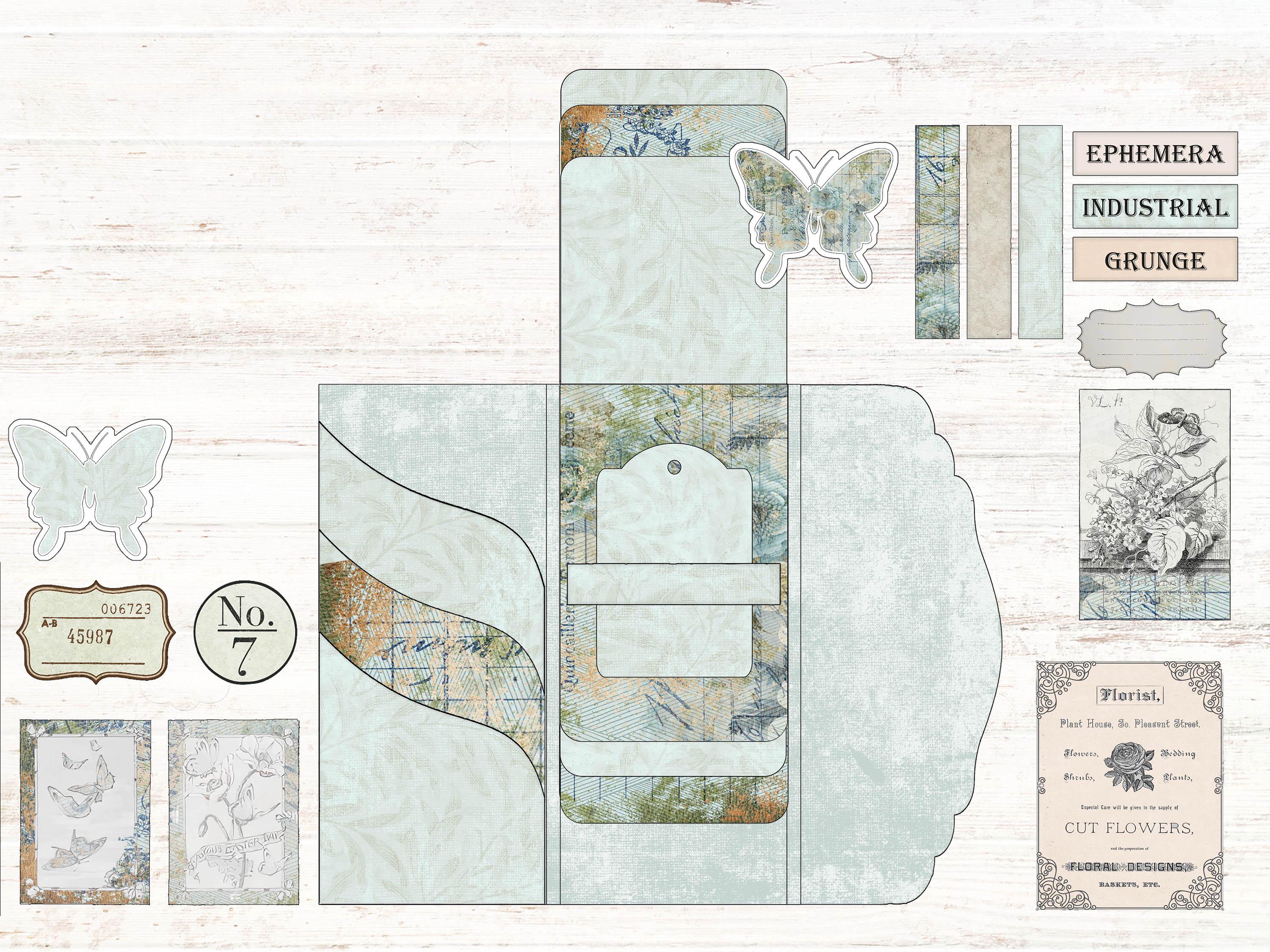 Grungy Blue Folio Junk Journal Kit Industrial Shabby Chic Ephemera ...