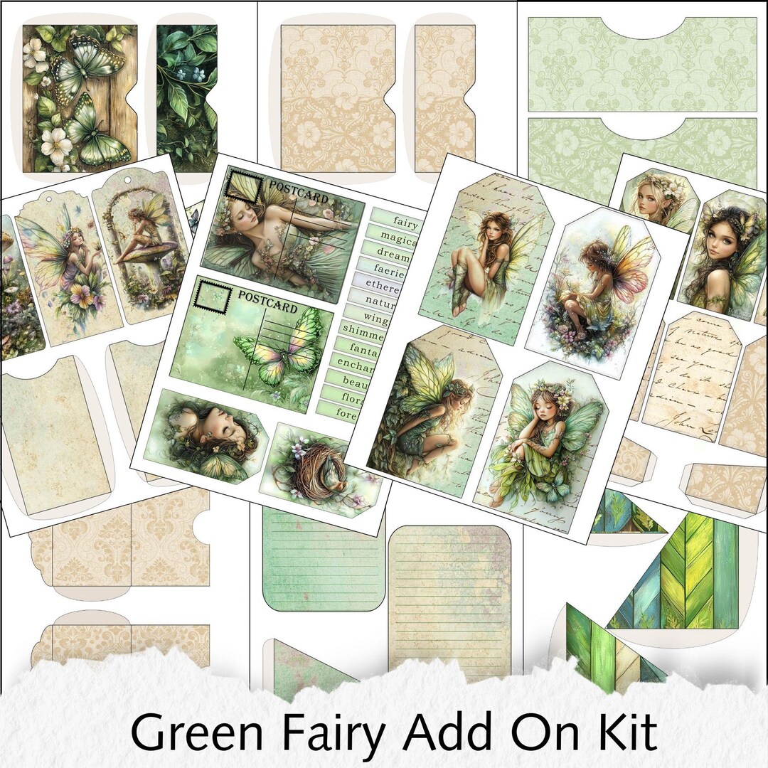 Printable Green Fairy Junk Journal Add on Kit Forest Fairy Ephemera ...