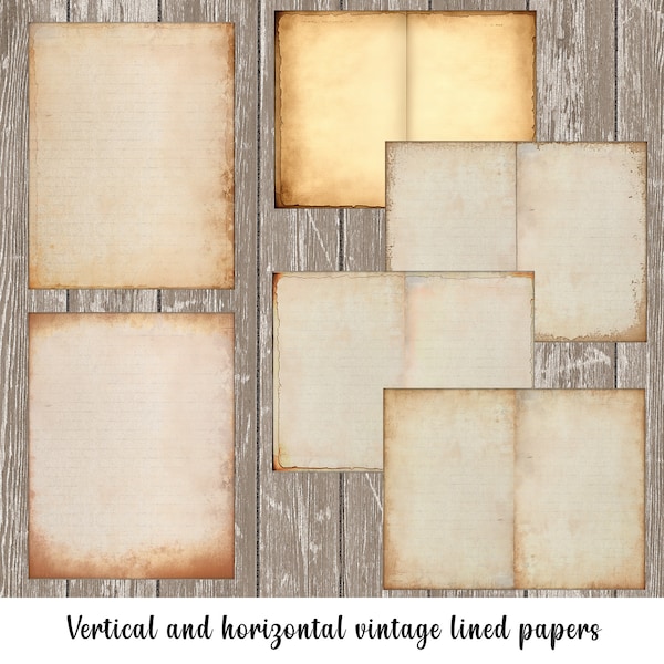 Vintage Lined Junk Journal Paper Blank Journal Pages Digital Printable Downloadable PDF Antique Notebook Stained Sheets