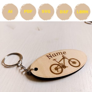 Mountain bike keychain, Engraving graphics, Personalization, Cycling accessory, Digital file.