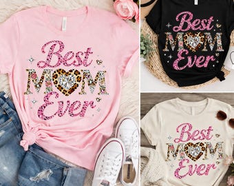 Camiseta "La mejor mamá del mundo" / Camiseta con corazón de leopardo brillante para el Día de la Madre