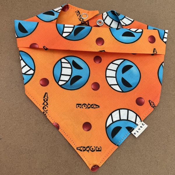 Anime Ace, Fire Fist, Pirate, Mera Mera no Mi, Jolly Roger, Whitebeard Pirates, Dog Bandana, Snap-On, Pet Bandana, Japanese, Anime, Kawaii