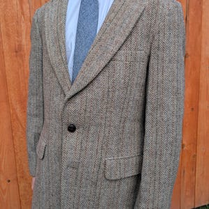 Vintage Men&#39;s Sport Coat - Harris Tweed 40R Tan Herringbone