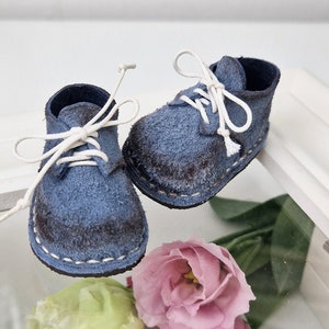 Kunstpuppen Zubehör: Handgefertigte Waldorf Puppen Blaue Schuhe mit außergewöhnlicher Handwerkskunst für unübertroffene Stil für 5 cm Puppe Fußlänge