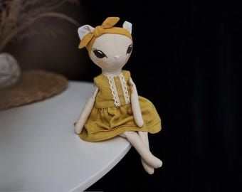 Perfect First Doll Cat for Baby, Cuddly Cloth Toy Kitty 40 cm with Removable Dress, Expected Gift for Little Girl for Birthday or X-mas