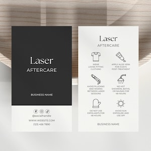 Nazorg kaartsjabloon laserontharing Canva | Bewerkbare zorgkaart laserontharing, gids na laserbehandeling, kaart met onderhoudsinstructies