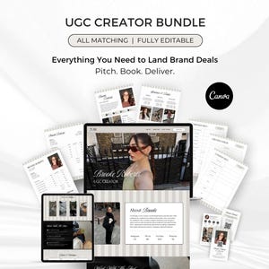 Pakiet portfolio UGC dla twórców treści | Szablon witryny internetowej portfolio UGC Canva | Edytowalny zestaw multimediów | Szablon faktury UGC, zestaw startowy