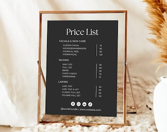 Modelo de Lista de Preços | Canva | Menu de Serviços, Lista de Preços de Serviços | Folha de Preços Imprimível Faça Você Mesmo, Flyer | Spa, Esteticista, Maquiador