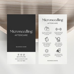 Plantilla de tarjeta de cuidados posteriores a la microaguja Canva / Tarjeta de cuidados de microagujas editable, guía posterior al tratamiento, tarjeta de cuidados del tratamiento facial