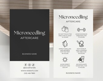 Plantilla de tarjeta de cuidados posteriores a la microaguja (Canva) / Tarjeta de cuidados de microagujas editable, guía postratamiento, tarjeta de cuidados faciales