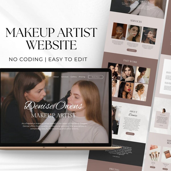 Makeup Artist Website Canva Template | Makeup Portfolio | Professional, Freelance Makeup Artist Website | Bridal, Wedding, Special Events