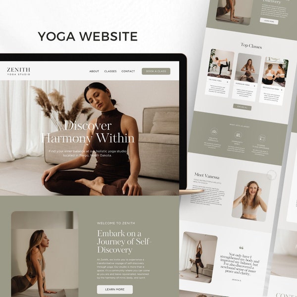 Modèle de site Web de yoga Canvas | Modèle de site Web de coach de yoga | Page de destination du site Web de Pilates, fitness et bien-être | Professeur de yoga, Studio de yoga
