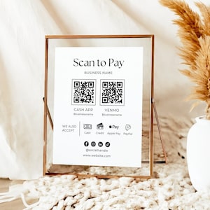 Editable Scan to Pay Sign Template | Canva | QR Code Sign | Accepted Payments Sign | Printable Payment Sign | Cash App, Venmo, PayPal