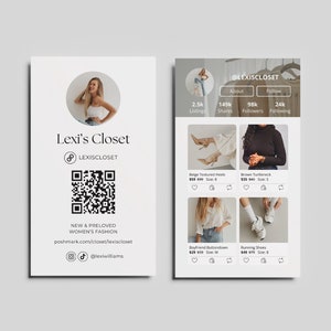 Modelo de cartão de visita Poshmark, cartão de visita de revendedor | Modelo de Canva editável para armário Poshmark | Cartão de visita imprimível com código QR, faça você mesmo