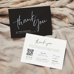 Poshmark bedankkaartsjabloon, canva bedankt voor je aankoopkaart, bedankkaart verkoper reseller, luxe bijsluiter, zwart-wit