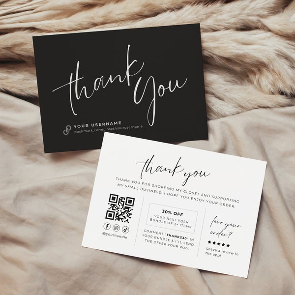 Poshmark Thank You Card Template, Canva Thanks For Your Purchase Card, Seller Reseller Thank You Card, Luxury Package Insert, Black & White