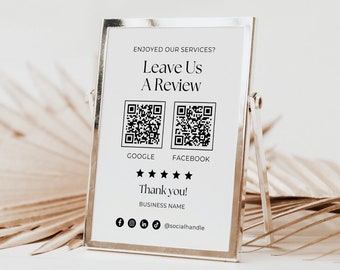 Plantilla para dejar una reseña / Canva / Código QR / Reseña de Facebook, reseña de Google / Servicios de reseñas / Letrero comercial para spas y esteticistas