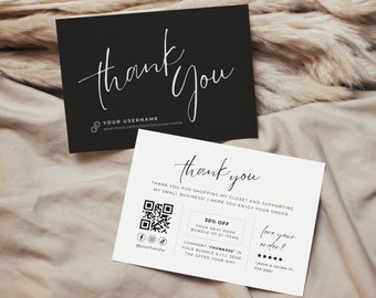 Poshmark Thank You Card Template, Canva Thanks For Your Purchase Card, Seller Reseller Thank You Card, Luxury Package Insert, Black & White