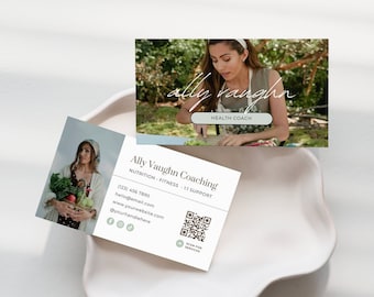 Health Coach Business Card Template | Canva | Wellness Coach Printable Business Card | Health Coaching Business, Nutrition, Life Coach