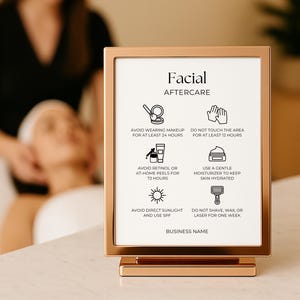 Szablon znaku „Po zabiegu na twarz” | Drukowany szyld spa, szyld firmowy | Canva | Wystrój salonu | Porady dotyczące pielęgnacji twarzy, Zabiegi na twarz | Kosmetyczka
