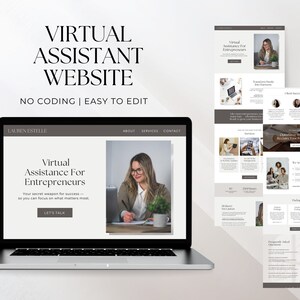 Virtual Assistant Canva Website Template | One Page Website | VA Website | Online Business Manager Website | Done for You Website