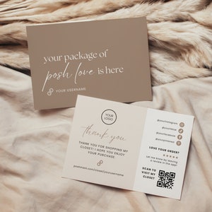 Poshmark Business-bedankkaartsjabloon, bewerkbare canva-sjabloon bedankt voor je aankoopkaart, afdrukbare boho-bijsluiterkaart