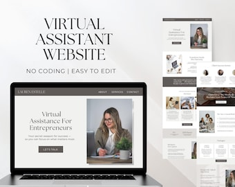 Plantilla de sitio web de Canva para asistente virtual / Sitio web de una página / Sitio web de asistente virtual / Sitio web de administrador de negocios en línea / Sitio web listo para usar