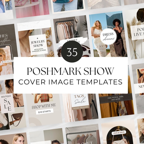 35 Poshmark Show Cover Images Canva Templates | Modern Posh Show Covershots | Reseller, Seller Live Show | Silent Show