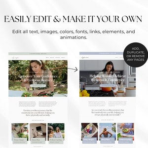 May include: A digital marketing template with the text "EASILY EDIT & MAKE IT YOUR OWN". The template features two website mockups with the text "Empower Your Confidence & Wellness Journey" and "Helping Women Achieve Wellness & Confidence".